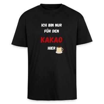 Ich bin nur für Kakao hier. Weihnachtsmarkt - Oversized Heavyweight Unisex T-Shirt - Schwarz - Vorne - Alina (178cm) & Michal (187cm)