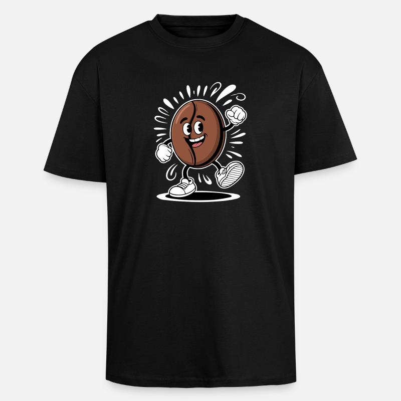 Café Dancing Grain Dessin Animé Café - T-shirt unisexe oversize épais - noir