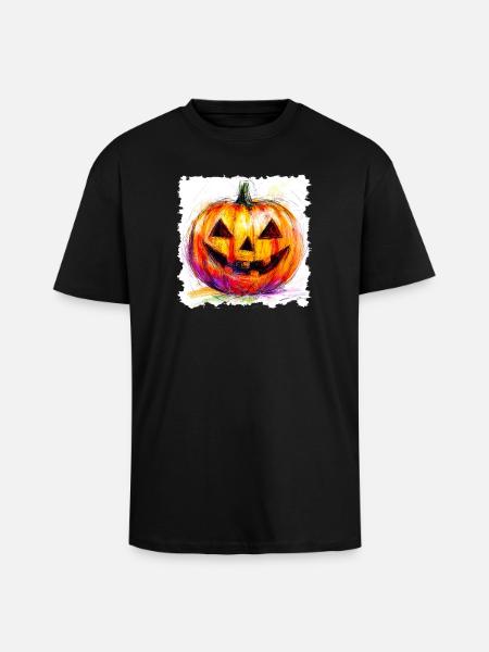 Bunter Kürbis Jack-O-Lantern - Oversized Heavyweight Unisex T-Shirt - Schwarz