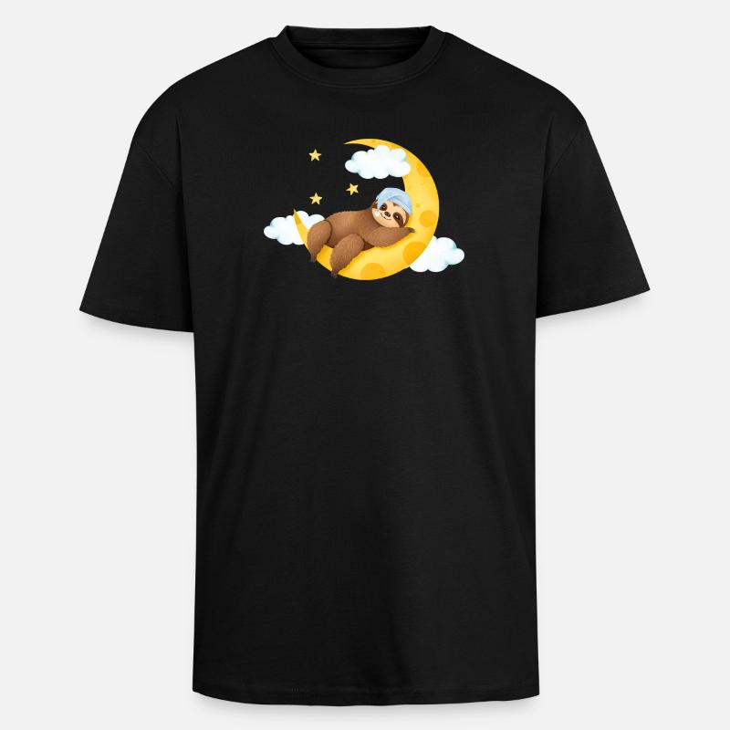 Faultier auf dem Mond - Oversized Heavyweight Unisex T-Shirt - Schwarz