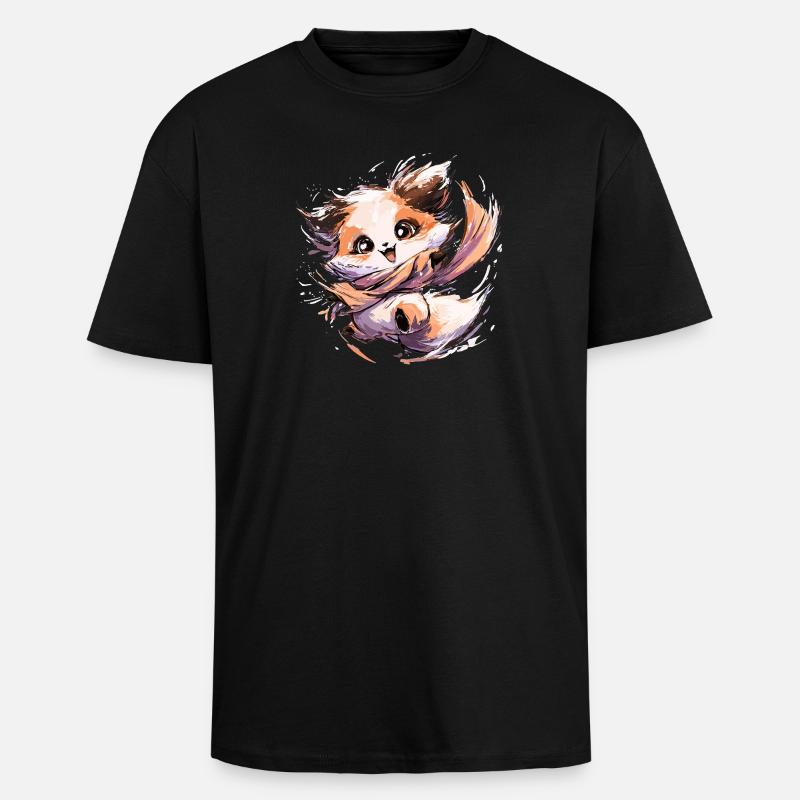 Fox with Scarf | Dancing Fox - Heavy Oversized T-Shirt - black