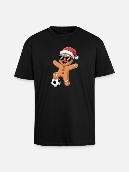 Festive Christmas Soccer Cartoon - Oversized Heavyweight Unisex T-Shirt - Schwarz