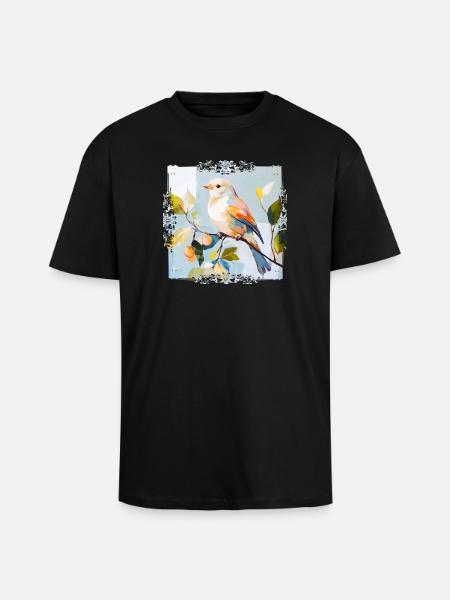 Bunter Vogel im Aquarellstil - Oversized Heavyweight Unisex T-Shirt - Schwarz