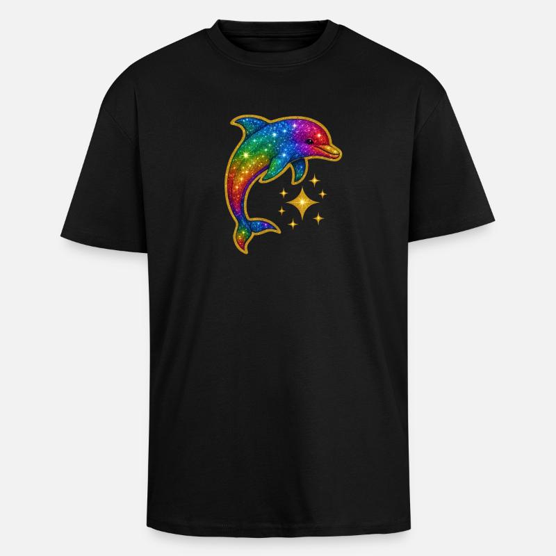 Regenbogen Glitzer Delfin - Oversized Heavyweight Unisex T-Shirt - Schwarz