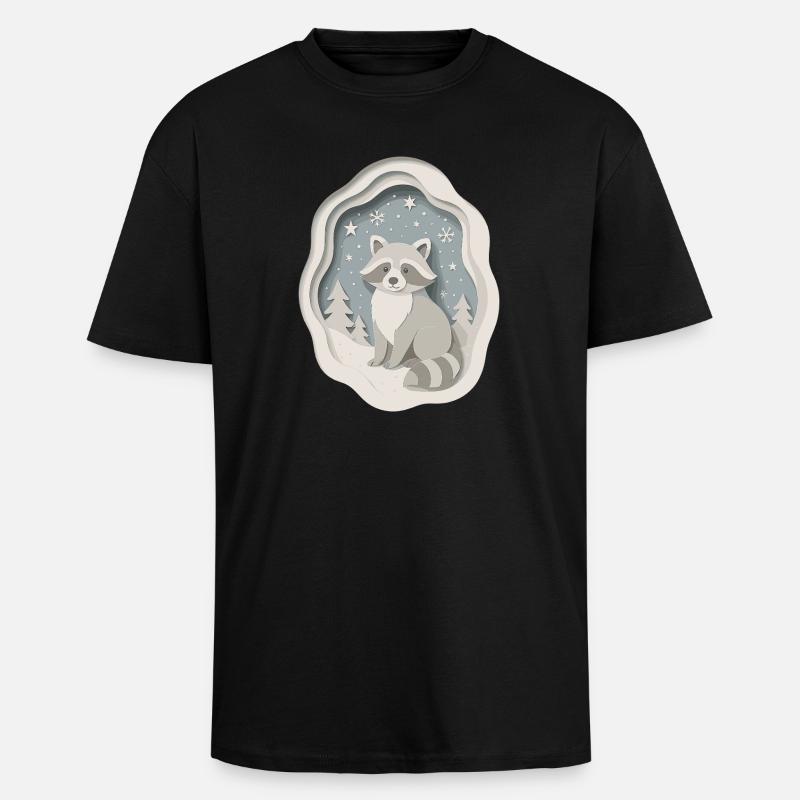 Winterlicher Waschbär im Schnee - Oversized Heavyweight Unisex T-Shirt - Schwarz