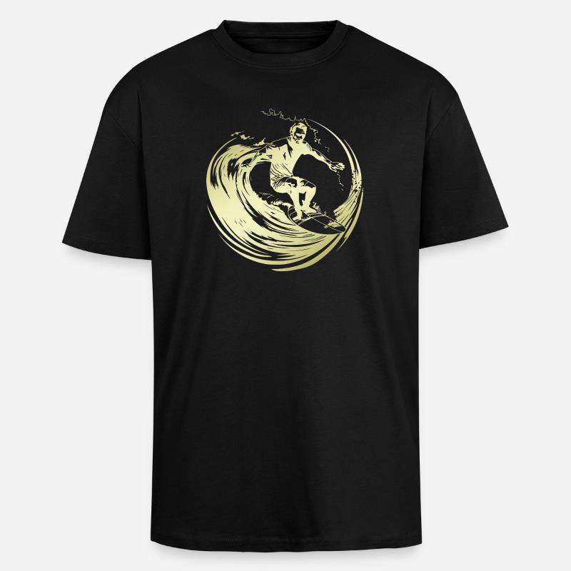 Surfer Silhouette Surfing - Oversized Heavyweight Unisex T-Shirt - Schwarz
