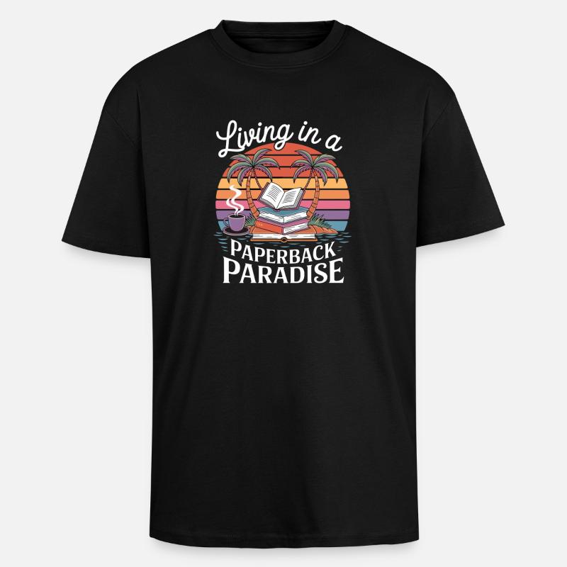 Leben im Taschenbuch-Paradies - Oversized Heavyweight Unisex T-Shirt - Schwarz