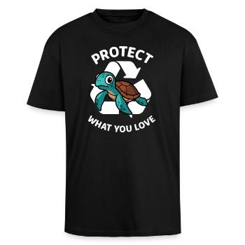Protect what you love – turtle protection - Unisex Oversized Heavyweight T-shirt - black - Front - Alina (178cm) & Michal (187cm)