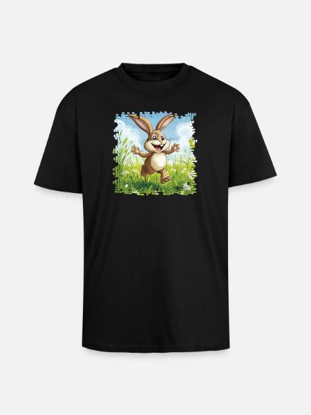Cheerful bunny in spring meadow - Unisex Oversized Heavyweight T-shirt - black