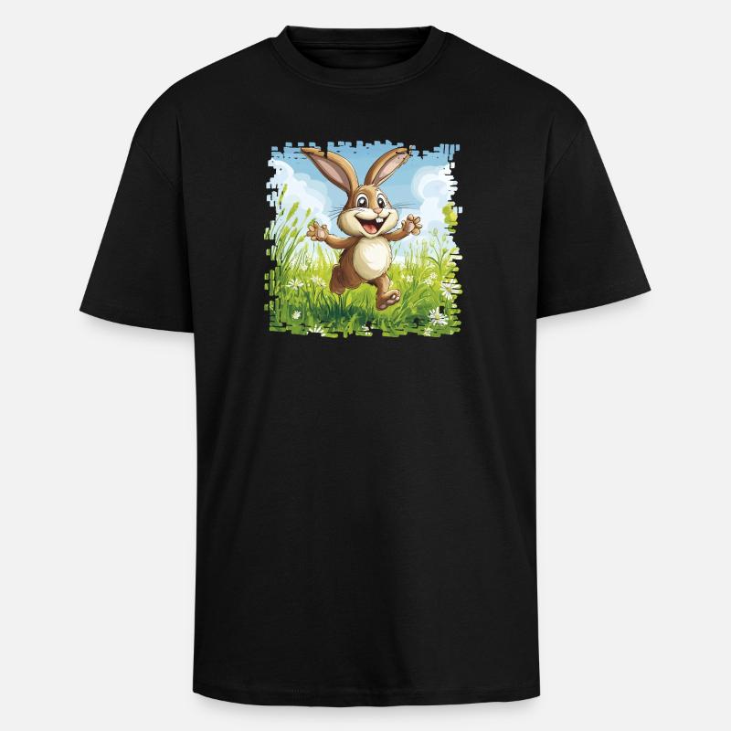 Fröhlicher Hase in Frühlingswiese - Oversized Heavyweight Unisex T-Shirt - Schwarz