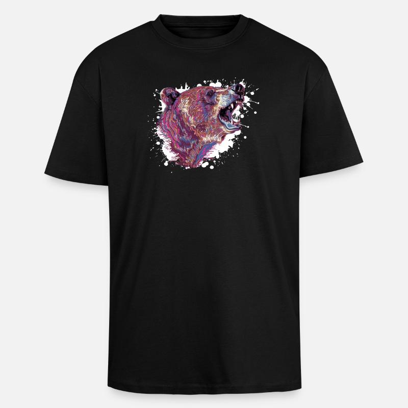Neon Splash Bear Head - Unisex Oversized Heavyweight T-shirt - black