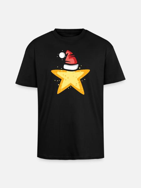 Poinsettia with Santa Hat Illustration - Unisex Oversized Heavyweight T-shirt - black