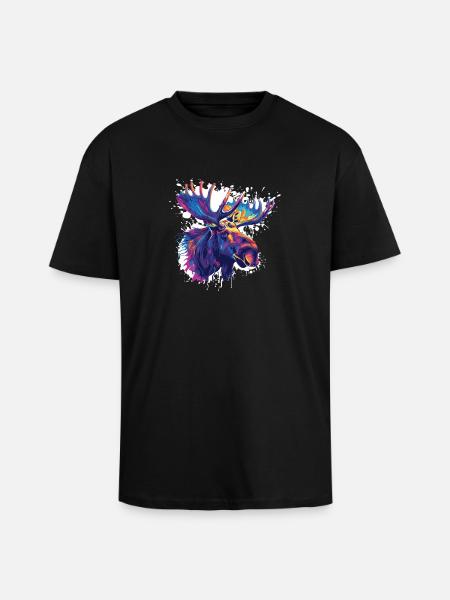 Bunter Elch Kopf Farbexplosion - Oversized Heavyweight Unisex T-Shirt - Schwarz
