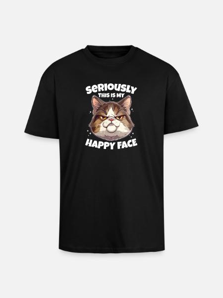 Funny Cat Happy Face - Unisex Oversized Heavyweight T-shirt - black