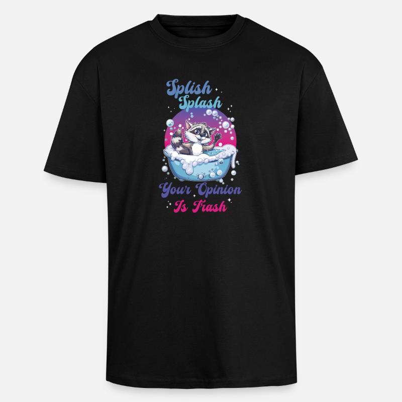 Raccoon Splish Splash - Unisex Oversized Heavyweight T-shirt - black