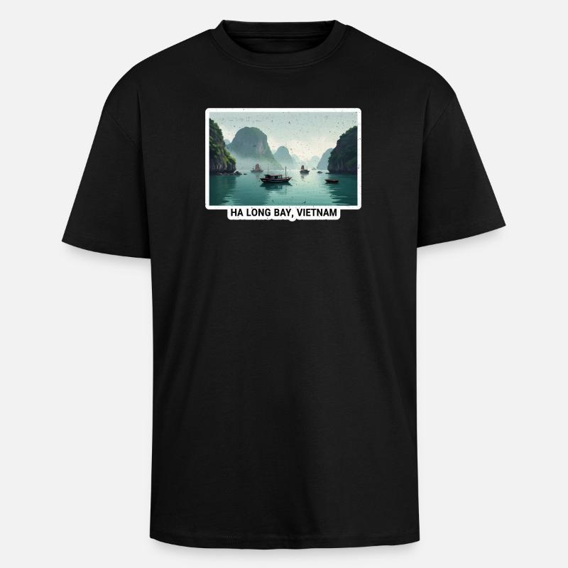 Ha Long Bay Bootenpanorama - Oversized Heavyweight Unisex T-Shirt - Schwarz