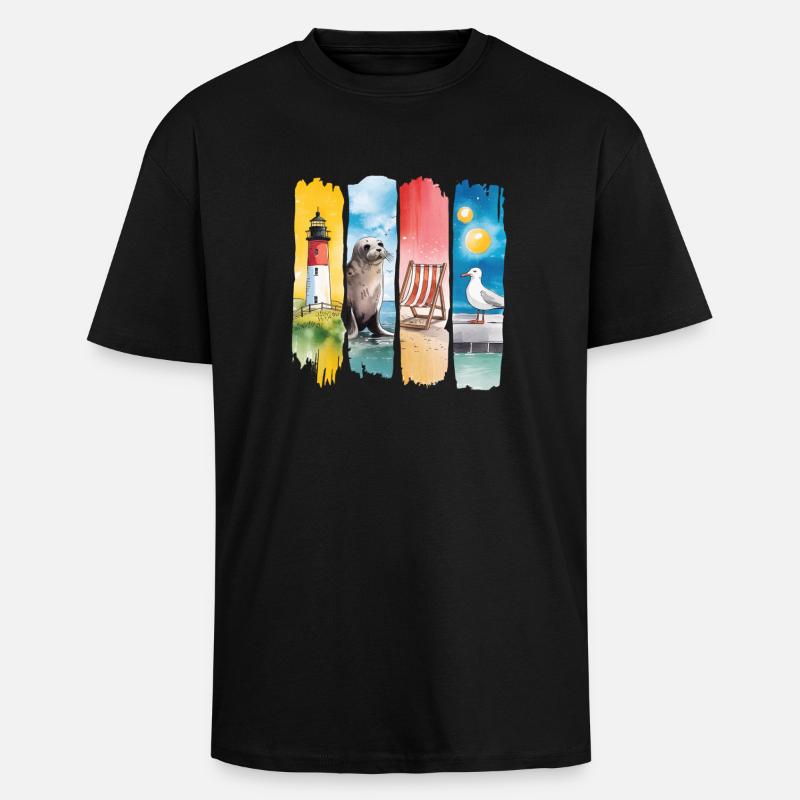 Phare maritime phoque mouette côte - T-shirt unisexe oversize épais - noir