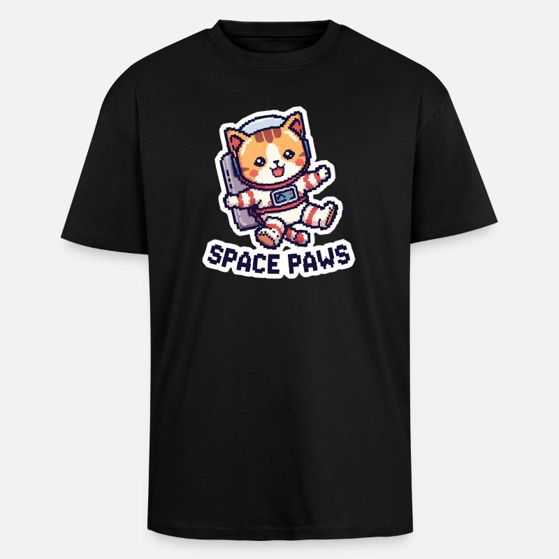 Space Paws – Chat pixel dans l’espace - T-shirt unisexe oversize épais - noir