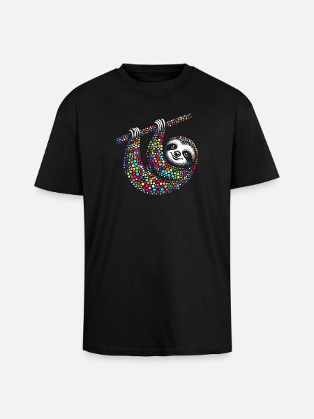 Spotty Rainbow Dotted Sloth Mosaic - Unisex Oversized Heavyweight T-shirt - black