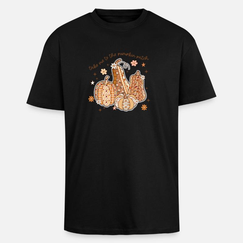Patchwork Kürbis Patch - Oversized Heavyweight Unisex T-Shirt - Schwarz