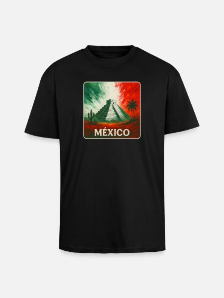 Mexico Pyramids Design - Unisex Oversized Heavyweight T-shirt - black