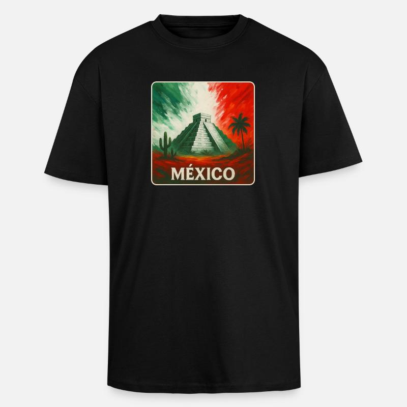 Conception des pyramides du Mexique - T-shirt unisexe oversize épais - noir