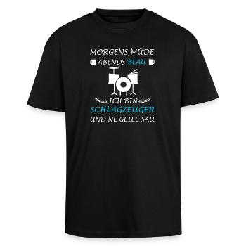 Schlagzeuger Musik Drums Schlagzeug Spruch - Oversized Heavyweight Unisex T-Shirt - Schwarz - Vorne - Alina (178cm) & Michal (187cm)