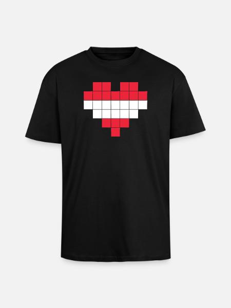 Pixel Heart Austria Flag - Unisex Oversized Heavyweight T-shirt - black