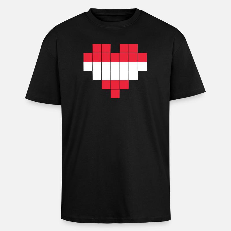 Pixel Heart Autriche Drapeau - T-shirt unisexe oversize épais - noir