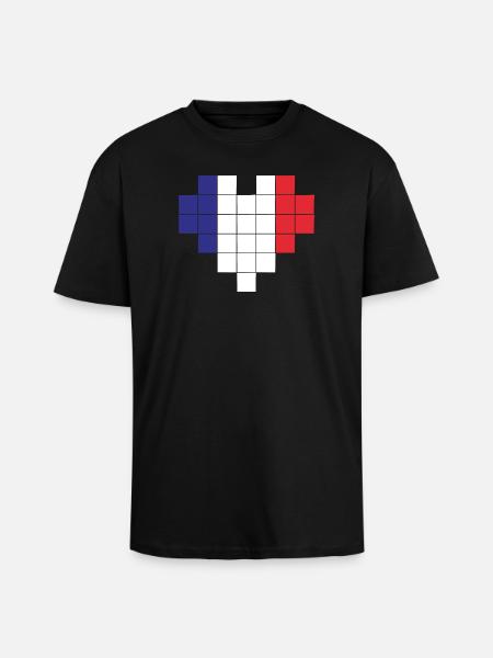 Pixel Heart France Flag - Unisex Oversized Heavyweight T-shirt - black