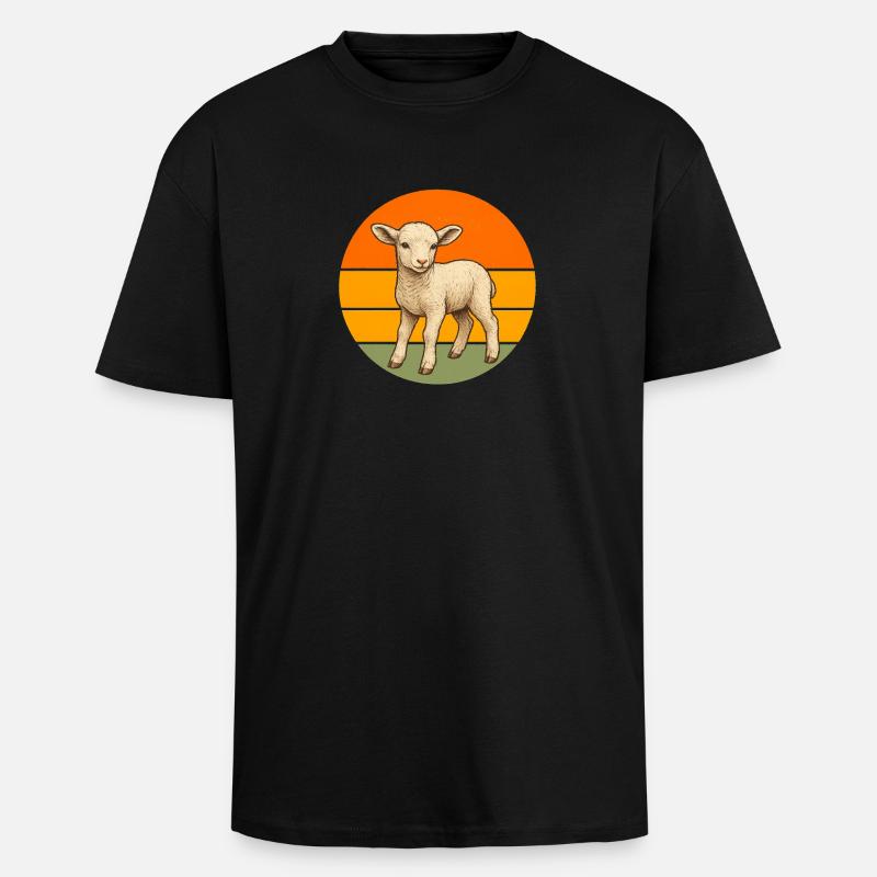 Lamm im Retro Sunset Circle - Oversized Heavyweight Unisex T-Shirt - Schwarz