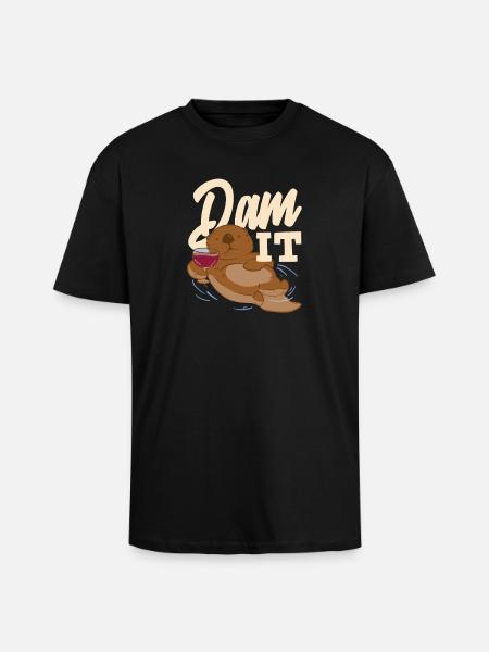 Sea Otter Cartoon Dam It - Unisex Oversized Heavyweight T-shirt - black