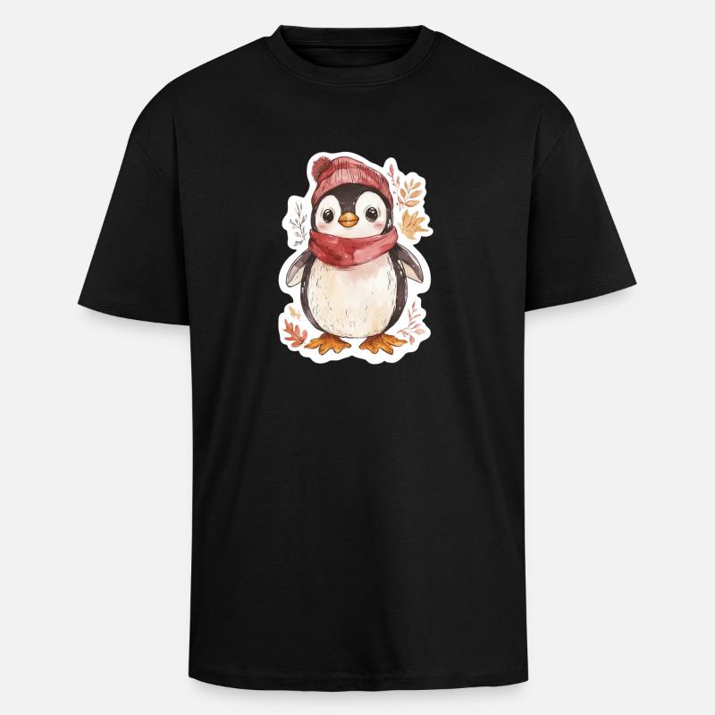 Pinguin - Oversized Heavyweight Unisex T-Shirt - Schwarz