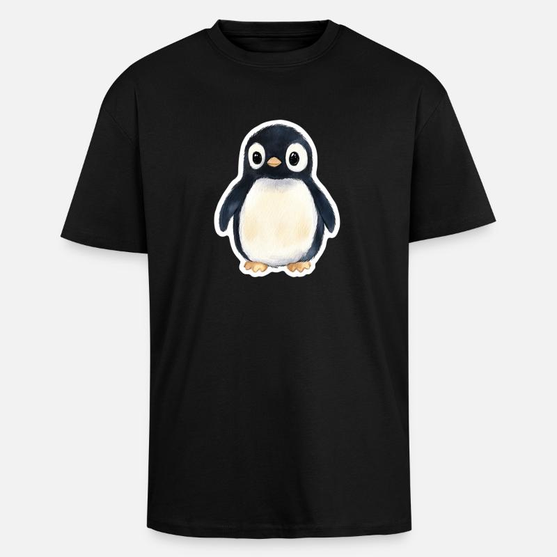 Pinguin - Oversized Heavyweight Unisex T-Shirt - Schwarz