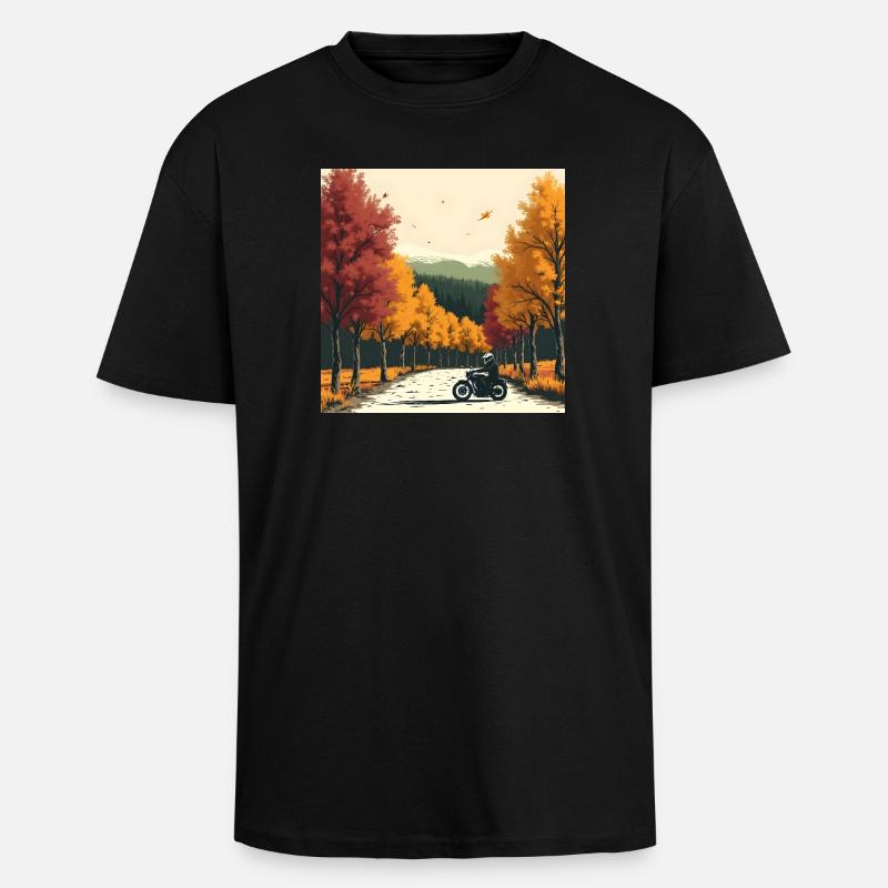 Block-Print Tree Row + Bike - Oversized Heavyweight Unisex T-Shirt - Schwarz