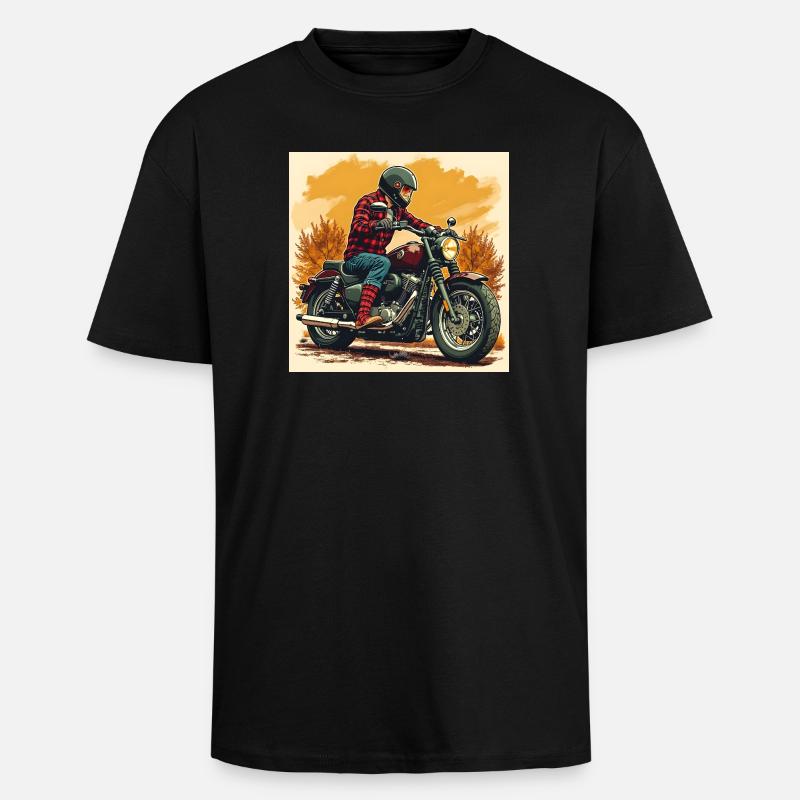 Plaid Socks + Biker Illustration - Oversized Heavyweight Unisex T-Shirt - Schwarz