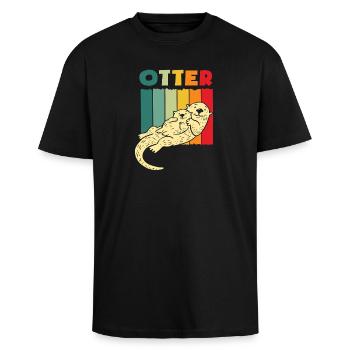 Retro Seeotter Cartoon - Oversized Heavyweight Unisex T-Shirt - Schwarz - Vorne - Alina (178cm) & Michal (187cm)
