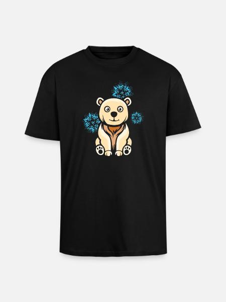 Cartoon Eisbär mit Schneeflocken - Oversized Heavyweight Unisex T-Shirt - Schwarz