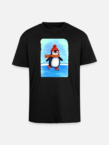 Kleiner Pinguin-Schlittschuh-Läufer - Oversized Heavyweight Unisex T-Shirt - Schwarz