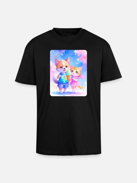 Hündchen, Kätzchen & Eiscreme - Oversized Heavyweight Unisex T-Shirt - Schwarz