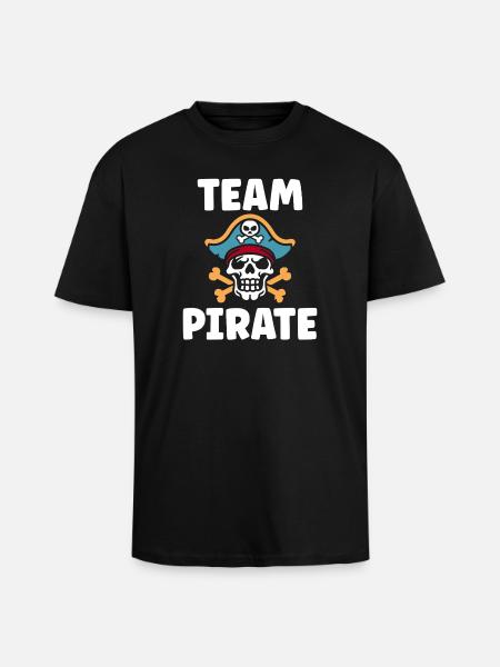Pirate skull and TEAM PIRATE logo - Unisex Oversized Heavyweight T-shirt - black