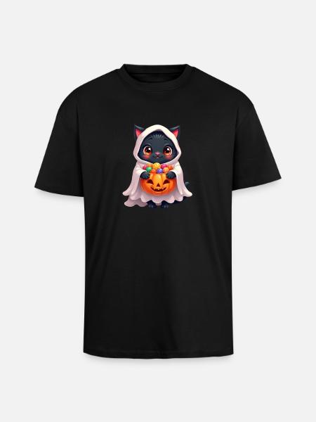 Halloween Cat with Halloween Pumpkin - Unisex Oversized Heavyweight T-shirt - black
