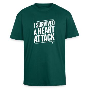 I Survived a Heart Attack - Unisex Oversized Heavyweight T-shirt - hunter green - Front - Alina (178cm) & Michal (187cm)