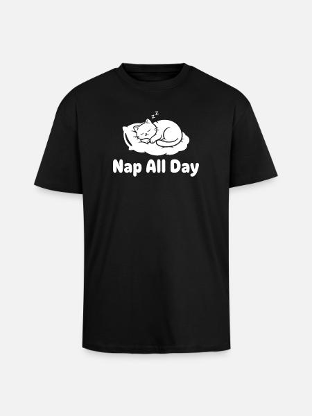 Katzenschlaf Nap All Day - Oversized Heavyweight Unisex T-Shirt - Schwarz