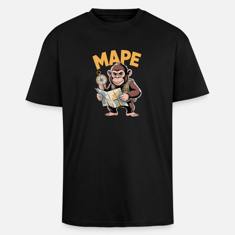 MAPE Abenteuer Affe Kompass Karte Entdecker - Oversized Heavyweight Unisex T-Shirt - Schwarz