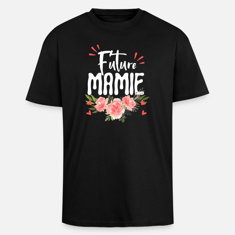 Future mamie, Annonce grossesse fleurie - T-shirt unisexe oversize épais - noir