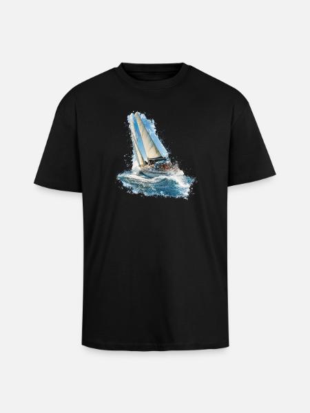 Segelboot im Wellenrauschen - Oversized Heavyweight Unisex T-Shirt - Schwarz