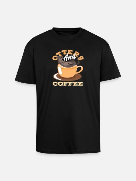 Coffee Sea Otter Cartoon - Unisex Oversized Heavyweight T-shirt - black