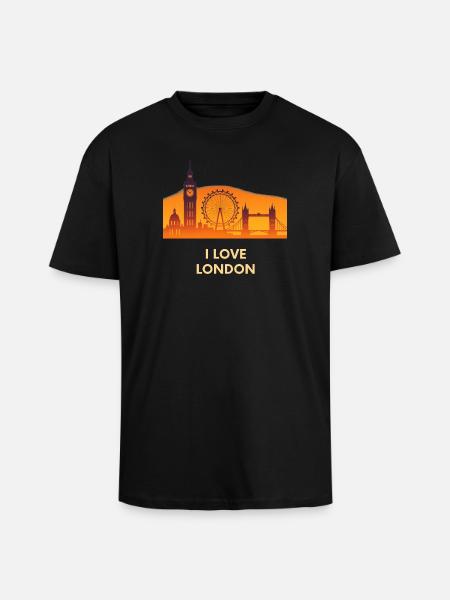 I Love London Skyline Sunset - Unisex Oversized Heavyweight T-shirt - black