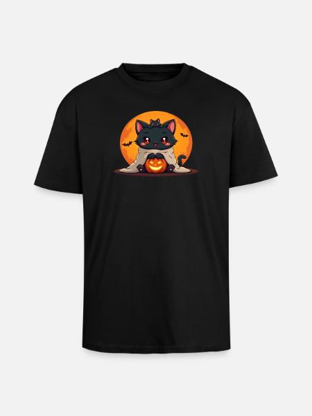 Halloween Cat with Halloween Pumpkin - Unisex Oversized Heavyweight T-shirt - black